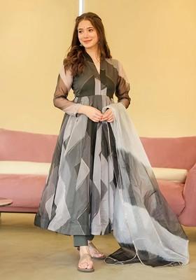 Black Printed Poly Blend Kurta Sets