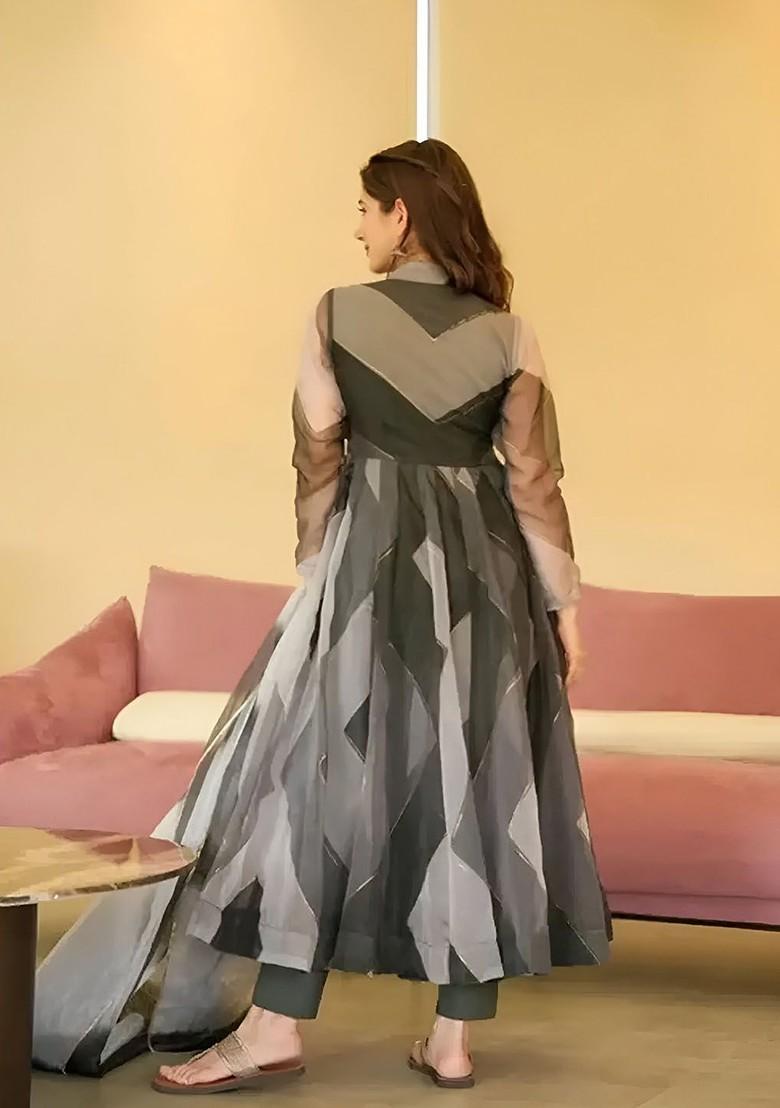 Black Printed Poly Blend Kurta Sets