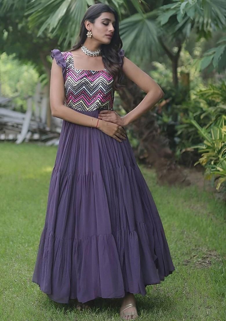 Purple Embroidered Poly Blend Kurta