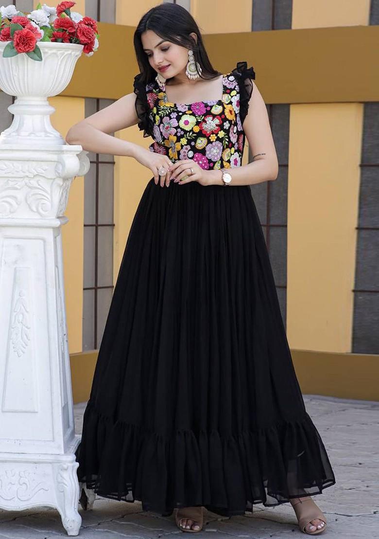 Black Embroidered Poly Blend Kurta