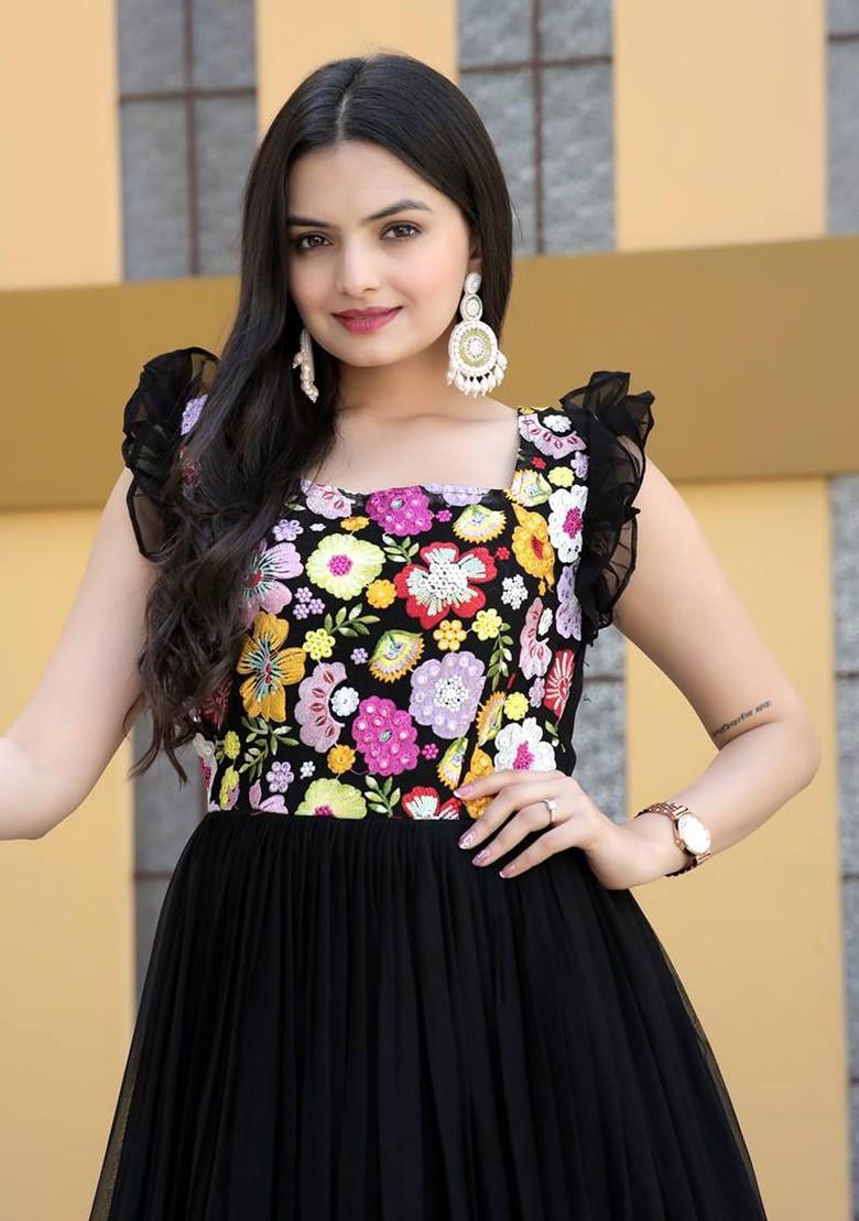 Black Embroidered Poly Blend Kurta