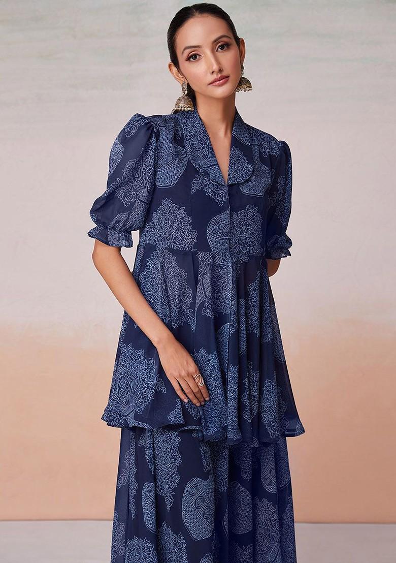 Blue Printed Poly Blend Fusion Set