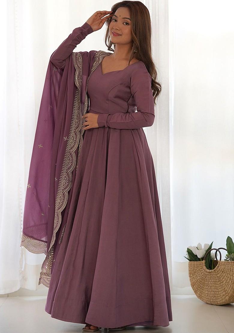 Purple Solid Poly Blend Kurta Sets