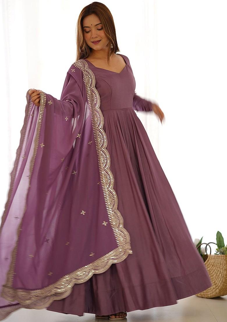 Purple Solid Poly Blend Kurta Sets