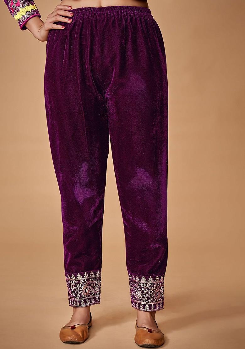 Maroon Embroidered Poly Blend Kurta Sets