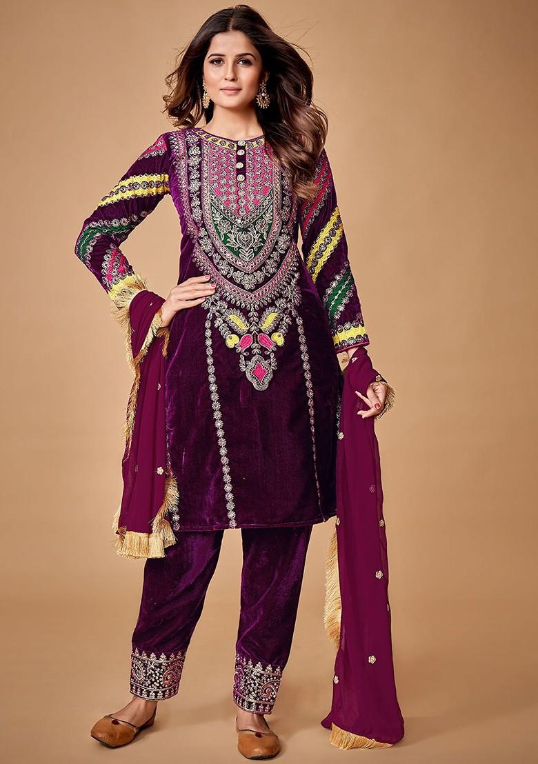 Maroon Embroidered Poly Blend Kurta Sets