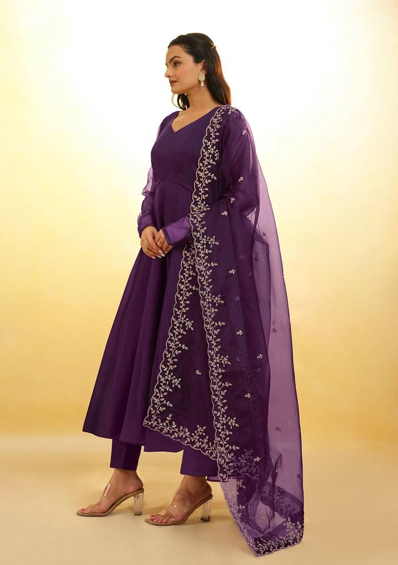 Purple Solid Poly Blend Kurta Sets