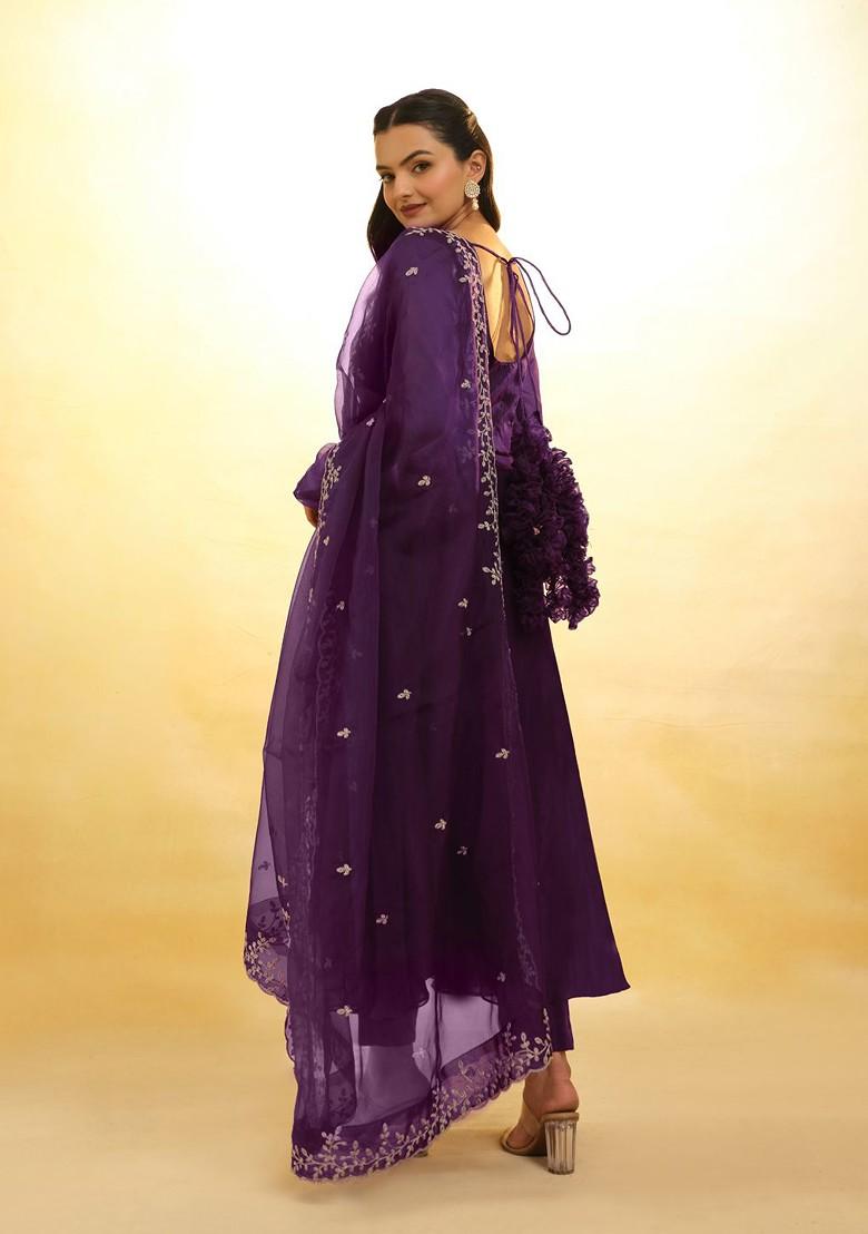 Purple Solid Poly Blend Kurta Sets