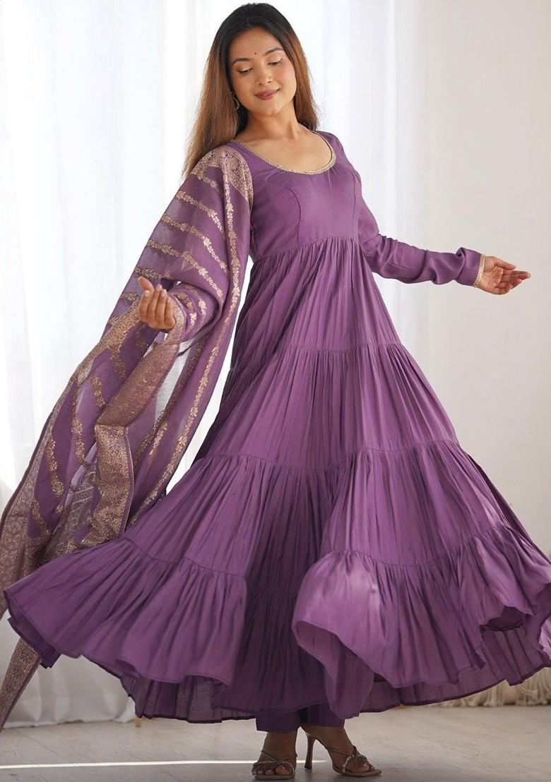 Purple Solid Poly Blend Kurta Sets