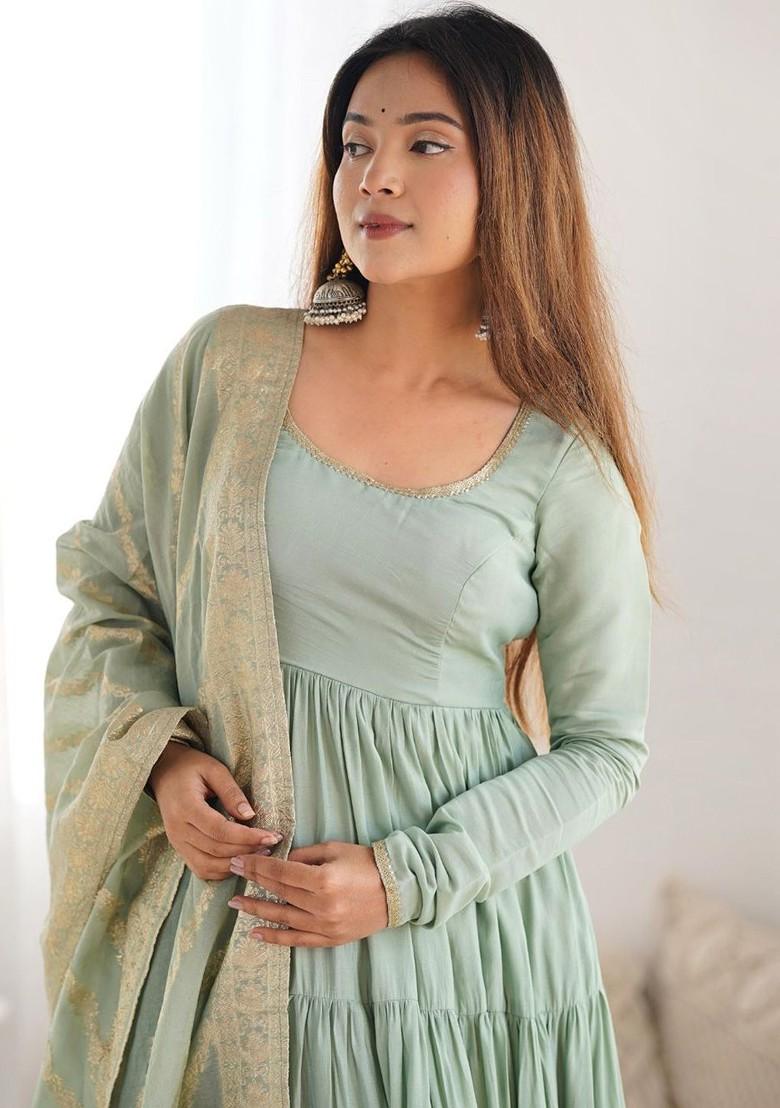 Green Solid Poly Blend Kurta Sets