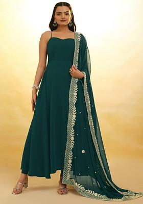 Green Embroidered Poly Blend Kurta