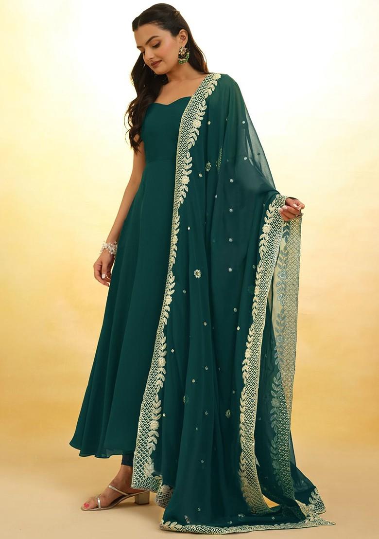 Green Embroidered Poly Blend Kurta