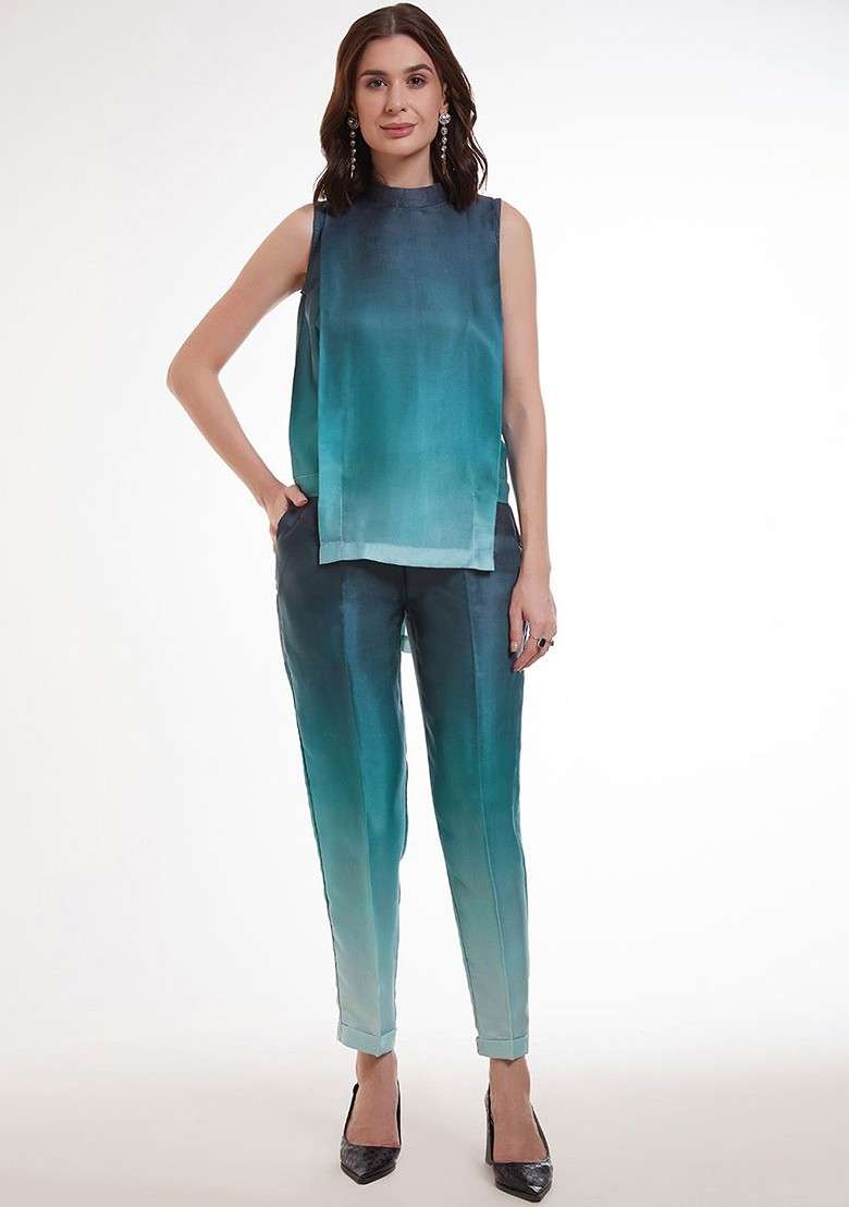 Blue Solid Poly Blend Fusion Set - Indya