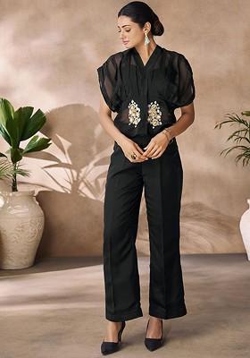 Black Embroidered Poly Blend Fusion Set