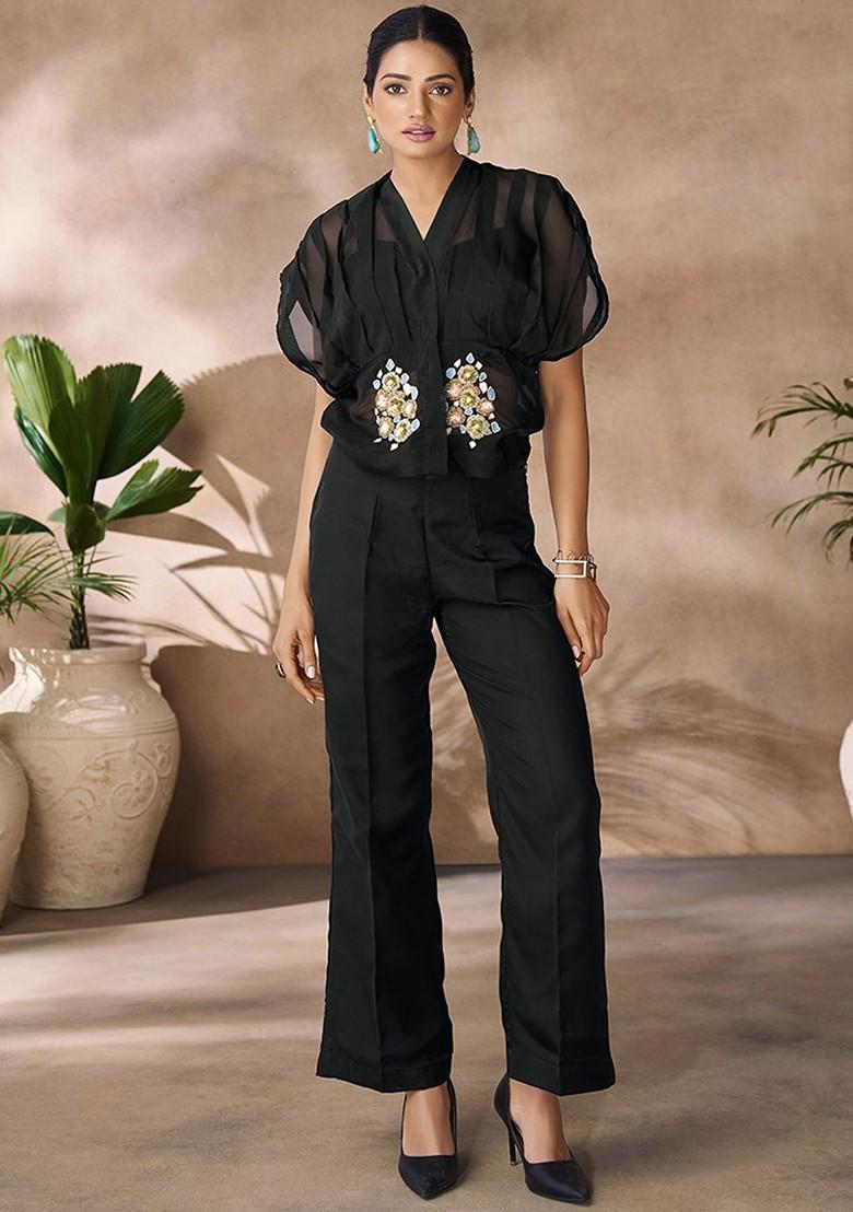 Black Embroidered Poly Blend Fusion Set