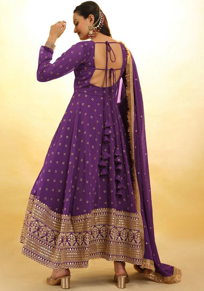 Purple Printed Poly Blend Kurta Sets