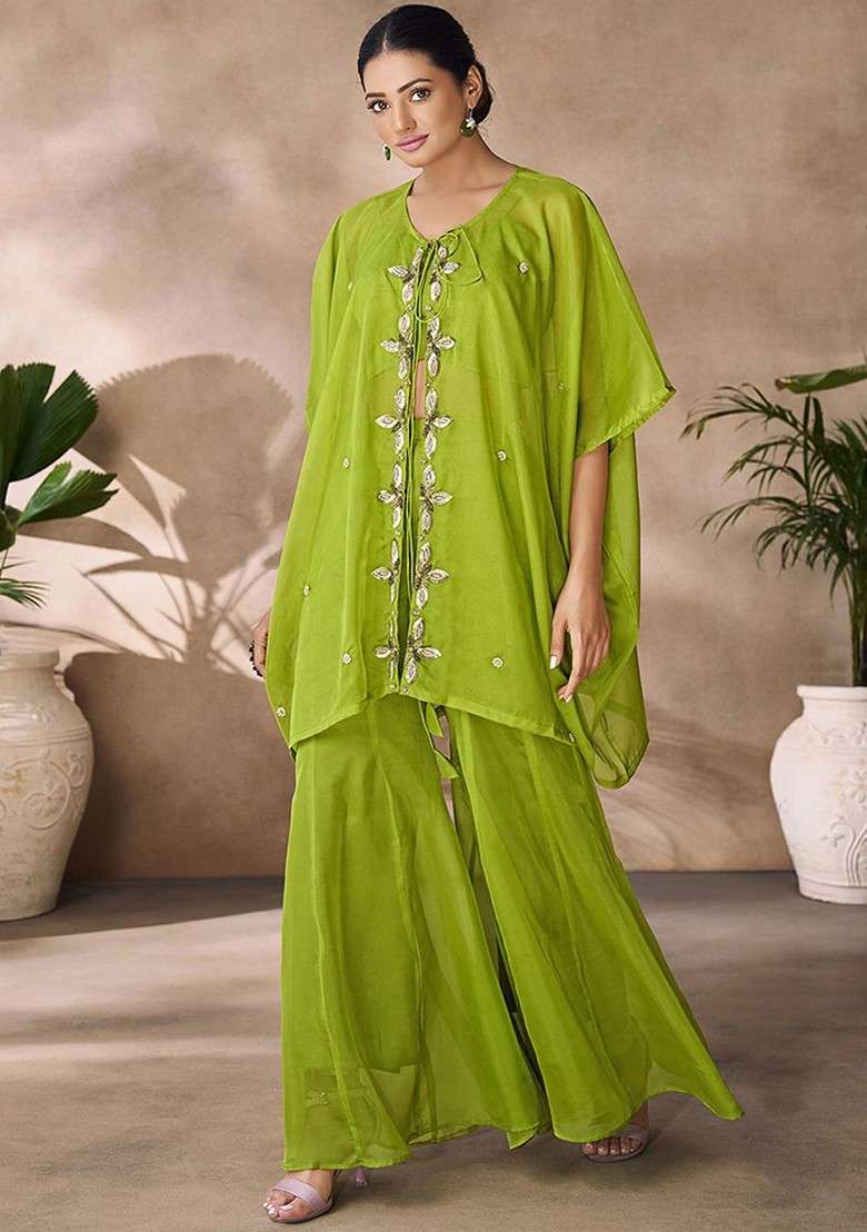 Green Embellished Poly Blend Fusion Set - Indya