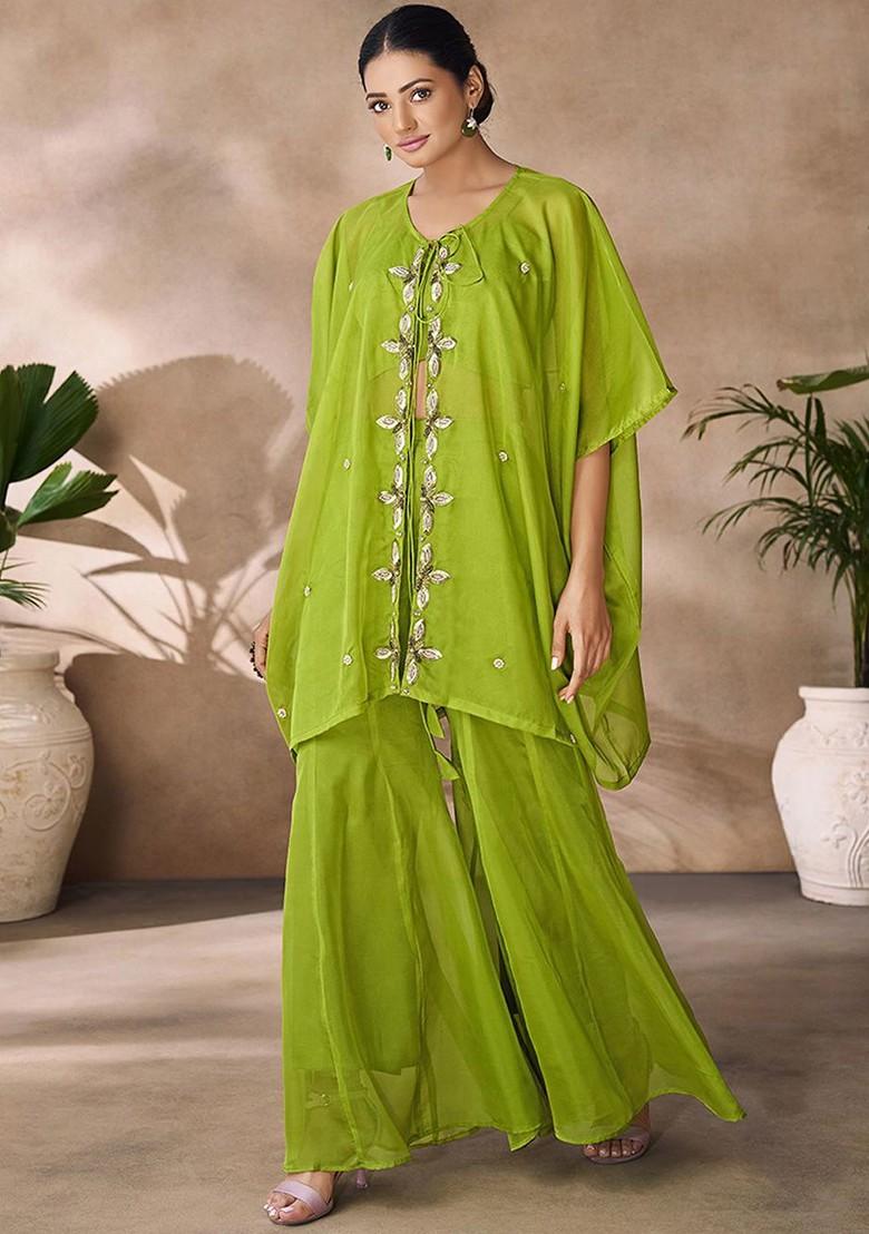 Green Embellished Poly Blend Fusion Set