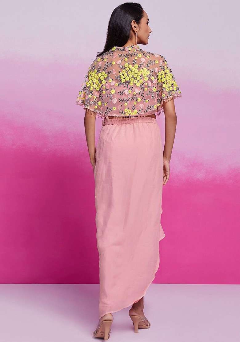 Pink Embellished Poly Blend Fusion Set - Indya