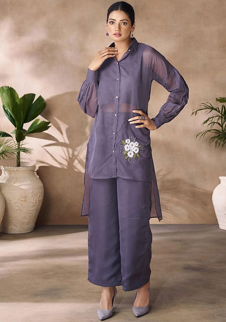 Grey Embroidered Poly Blend Fusion Set