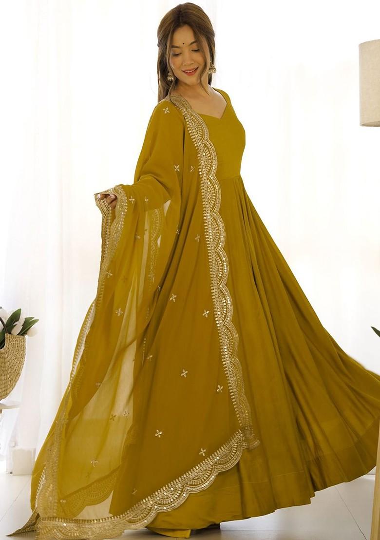 Yellow Solid Poly Blend Kurta Sets