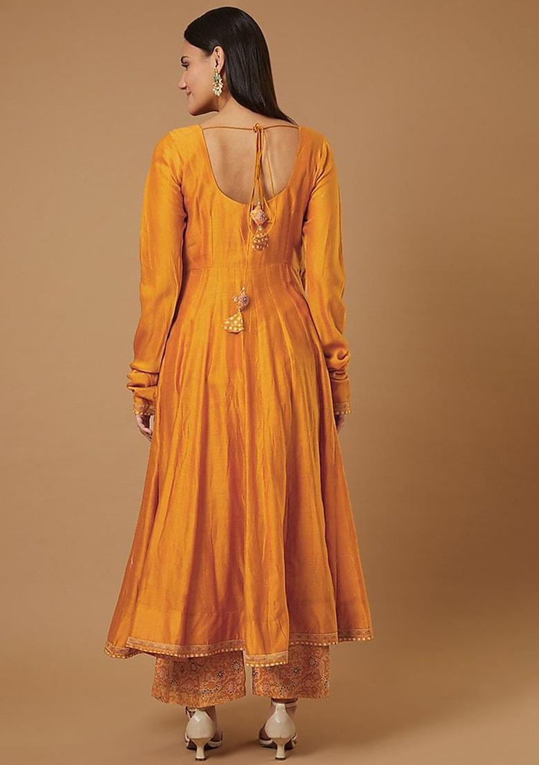 Orange Embellished Poly Blend Kurta Sets