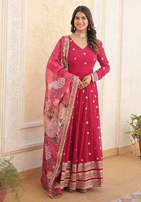 Pink Zari Sequin Embroidered Faux Georgette Anarkali Set