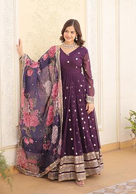 Purple Zari Sequin Embroidered Faux Georgette Anarkali Set