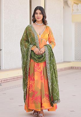 Yellow Digital Print Russian Silk Anarkali Set