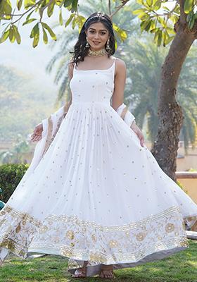 White Printed Faux Georgette Anarkali Set