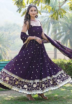 Wine Printed Faux Georgette Anarkali Set