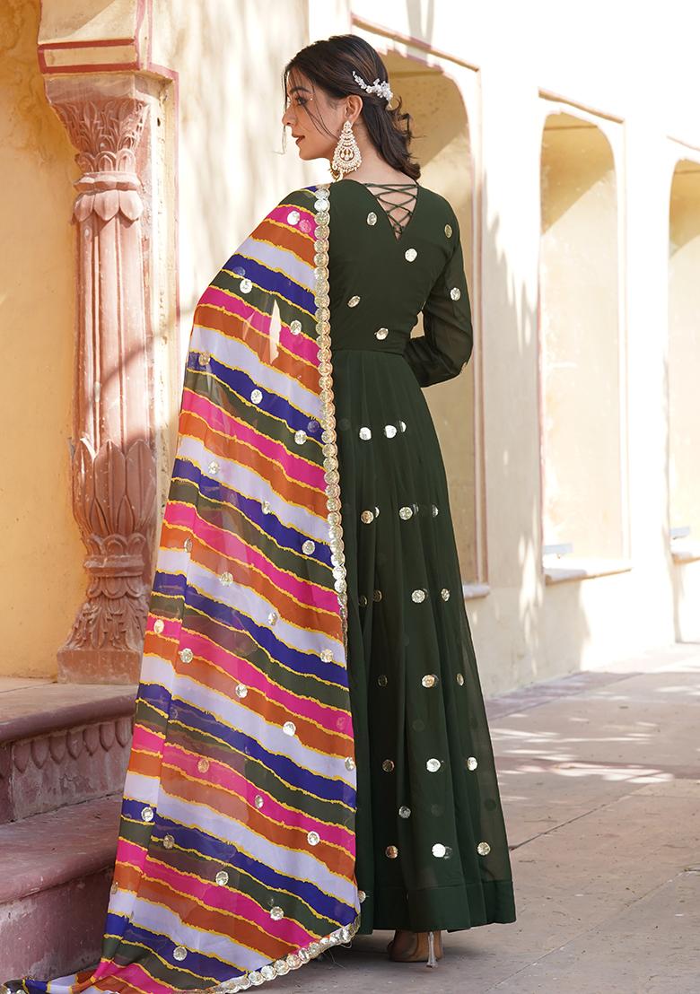 Purple Printed Faux Georgette Anarkali Set