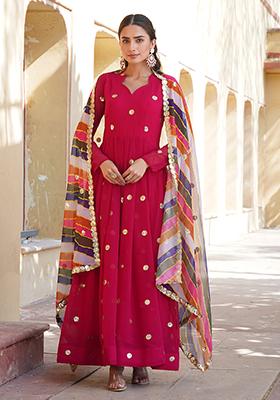 Rani Pink Printed Faux Georgette Anarkali Set