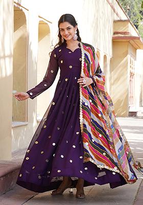 Green Printed Faux Georgette Anarkali Set