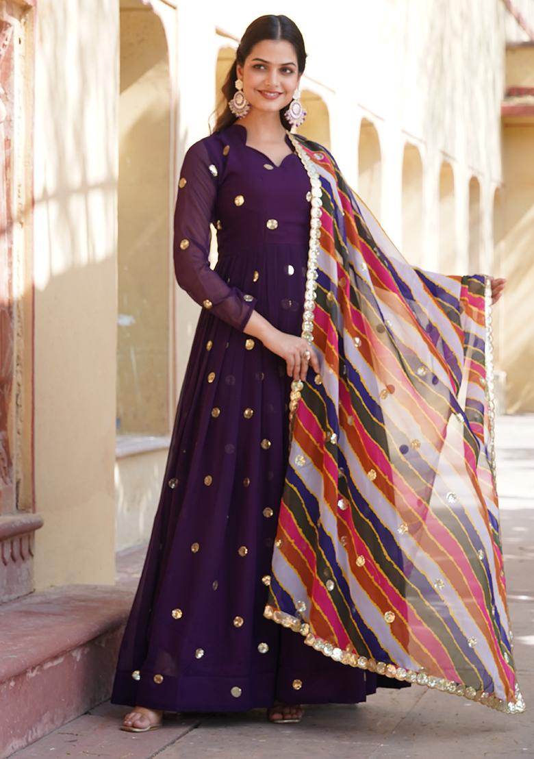 Green Printed Faux Georgette Anarkali Set