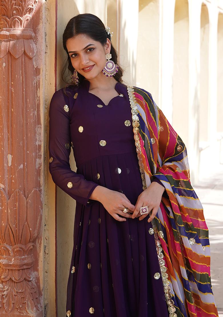 Green Printed Faux Georgette Anarkali Set