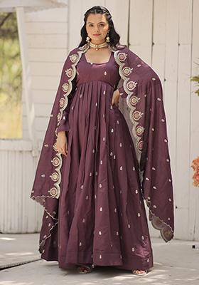 Onion Pink Sequin Embroidered Vichitra Shimmer Anarkali Set