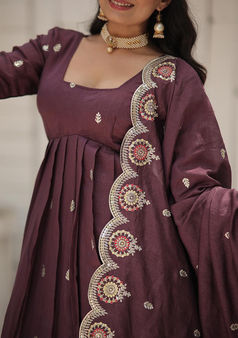 Onion Pink Sequin Embroidered Vichitra Shimmer Anarkali Set