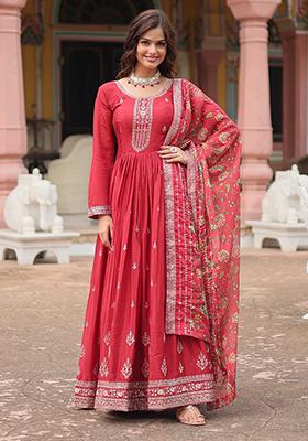 Maroon Sequin Embroidered Chinon Anarkali Set