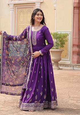 Purple Sequin Embroidered Chinon Anarkali Set