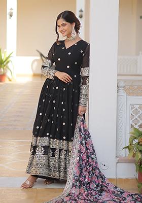 Black Zari Sequin Embroidered Faux Georgette Anarkali Set
