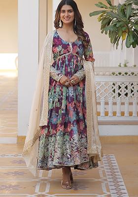 Wine Zari Sequin Embroidered Russian Silk Anarkali Set