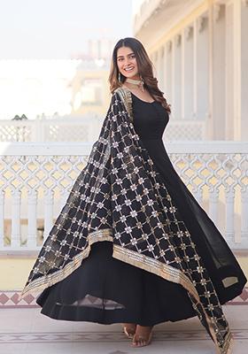 Black Sequin Embroidered Faux Blooming Anarkali Set