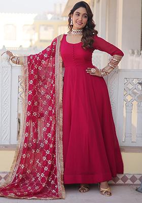 Pink Sequin Embroidered Faux Blooming Anarkali Set