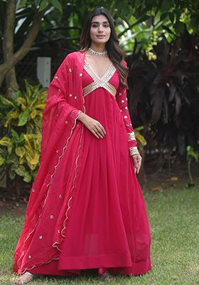 Pink Zari Sequin Embroidered Faux Blooming Anarkali Set