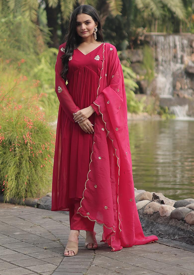 Pink Embroidered Faux Blooming Anarkali Set