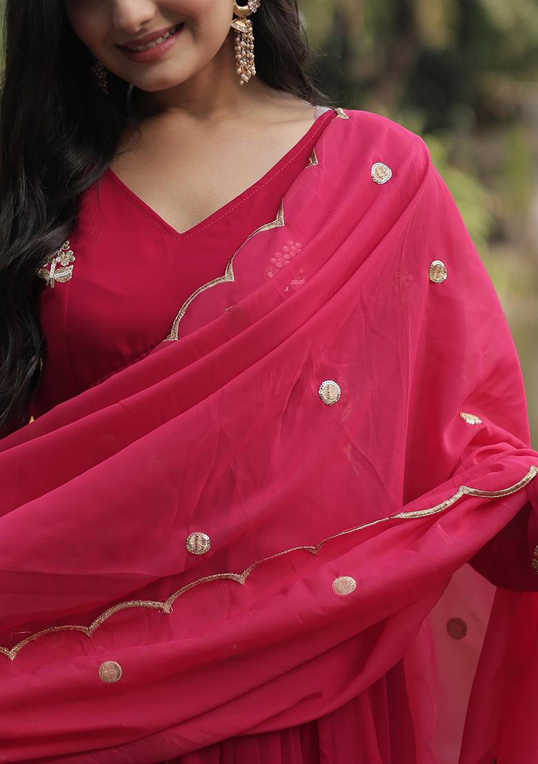 Pink Embroidered Faux Blooming Anarkali Set