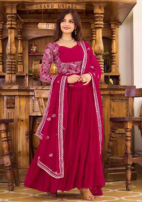 Magenta Sequin Embroidered Faux Georgette Anarkali Set