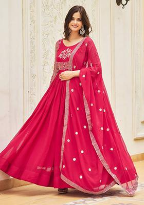 Pink Sequin Embroidered Faux Georgette Anarkali Set