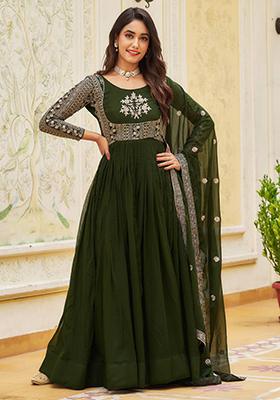 Mehendi Sequin Embroidered Faux Georgette Anarkali Set